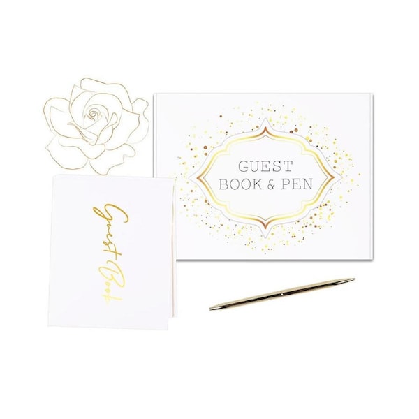 Elegant Wedding Guest Book Set Includes Pen & Guest Sign In Card 100 Pages for Engagements/Parties/Baby Showers/Anniversaries/ Birthdays/ Bridal Showers/Gr