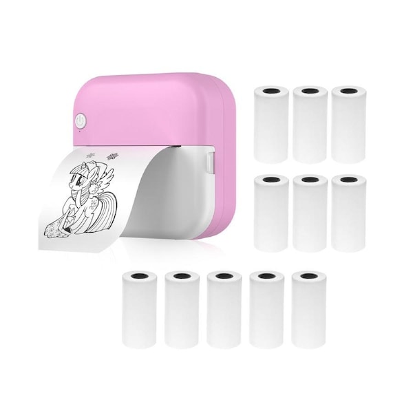 Mini Thermal Printer Multifunction Portable Sticker Maker Instant Photo Inkless Printing Support BT Connection for Smartphone with 11 Paper Rolls 57mm Comp