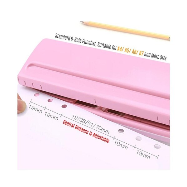 Adjustable 6-Hole Desktop Punch Puncher for A4 A5 A6 B7 Dairy Planner Organizer Six Ring Binder with 6 Sheet Capacity