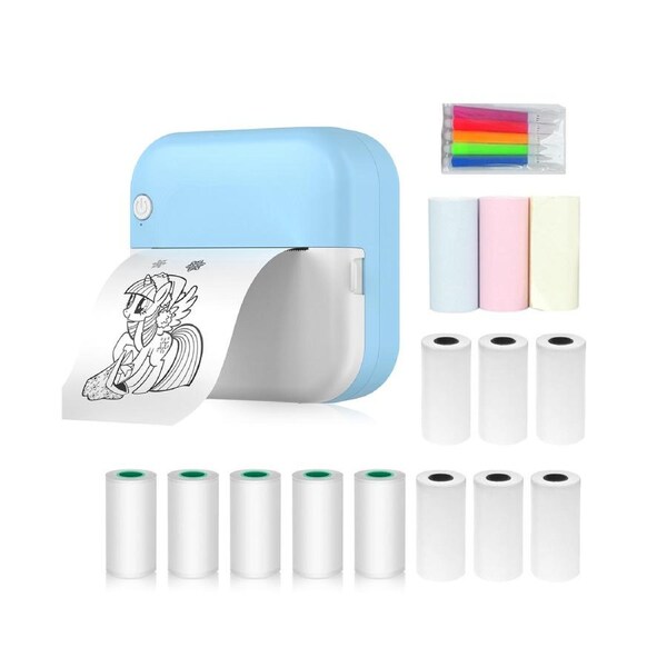 Mini Thermal Printer Multifunction Portable Sticker Maker Instant Photo Inkless Printing Support BT Connection for Smartphone with 9 Paper Rolls 57mm + 5 S