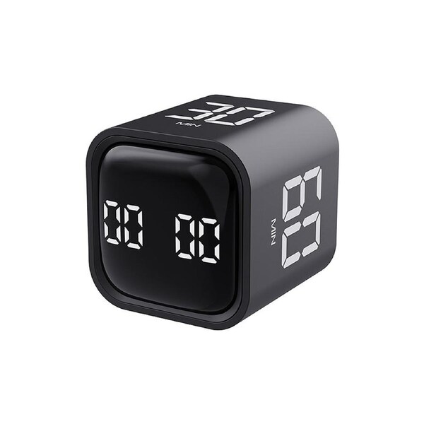 Portable Cube Timer Gravity Sensor Rotating Timer Count Up/Down Function Clock 5/10/30/60 Minutes and Custom with LED Screen Vibrate and Sound Alarm Silent