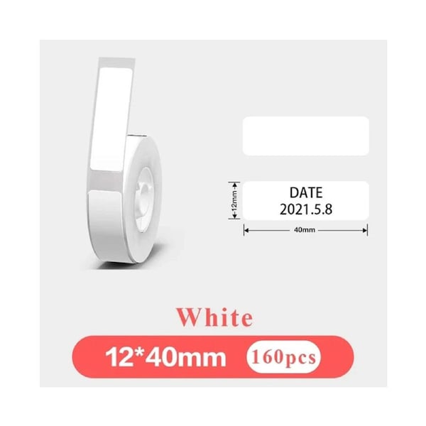 Thermal Label Paper for Label Printer Barcode Price Size Name Blank Labels Waterproof Tear Resistant 12*40mm-160 sheets)/roll for Home Organizer Supermarke