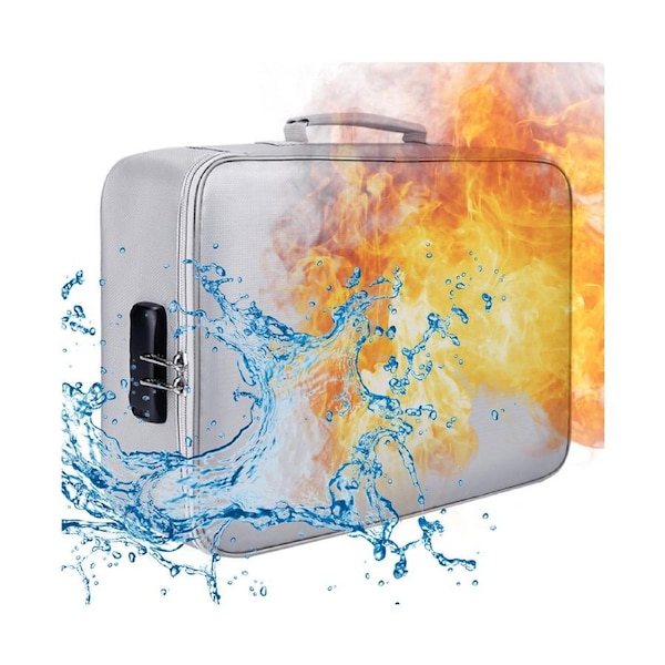 Fireproof Document Bag with Lock Zipper Closure Fire & Water Resistant Money Bag Storage Pouch Organizer Case Home Office Travel Safe Bag for Documents Fil