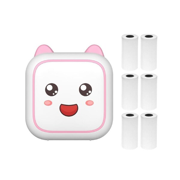 Mini Thermal Printer Multifunction Portable Sticker Maker Instant Photo Inkless Printing Support BT Connection for Smartphone with 6 Paper Roll 57mm Compat