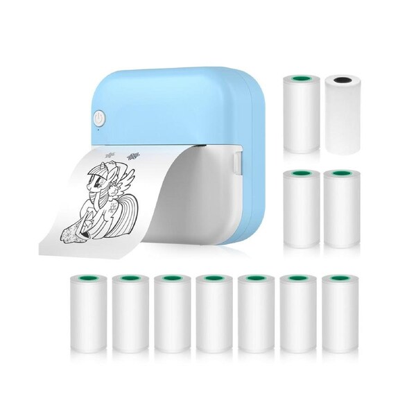Mini Thermal Printer Multifunction Portable Sticker Maker Instant Photo Inkless Printing Support BT Connection for Smartphone with 1 Paper Rolls 57mm + 10