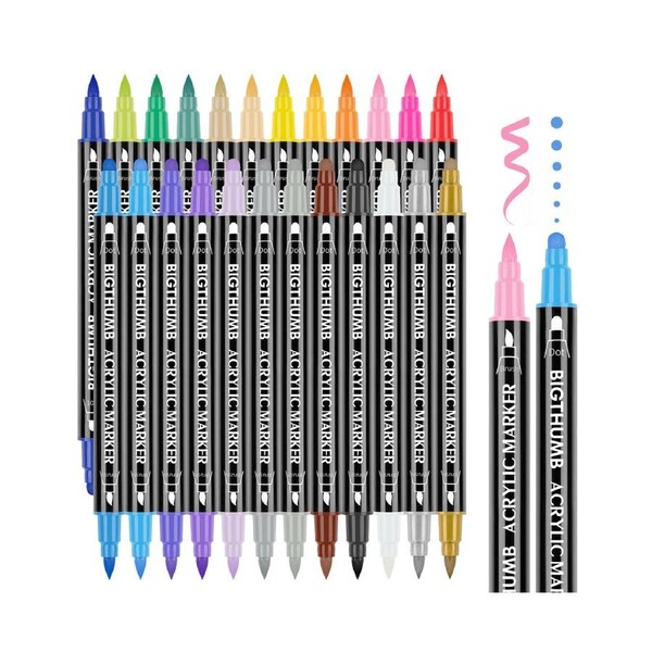 24-Pack Acrylic Paint Markers Vibrant Color Assortment Dual-Tip Quick Dry Non Toxic for Kids Adult DIY Art and Craft Projects on Wood Canvas Stone Ceramic