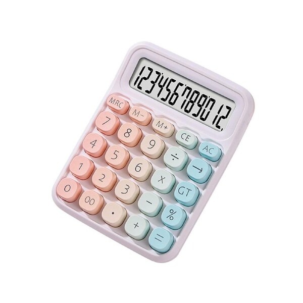 Cute Calculator 12 Digit Large LCD Display Big Round Button Gradient Candy Colored Dual Power Supply Calculator Suitable for Office School Home for Kids St