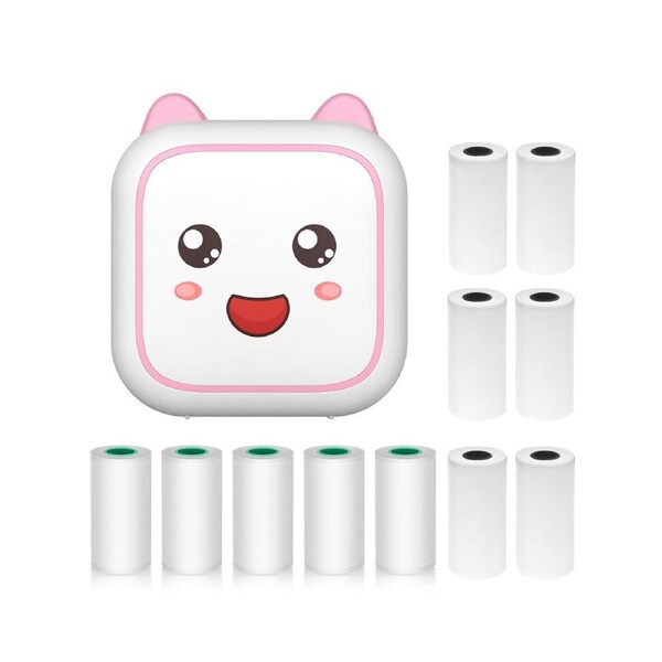 Mini Thermal Printer Multifunction Portable Sticker Maker Instant Photo Inkless Printing Support BT Connection for Smartphone with 6 Paper Rolls 57mm + 5 S