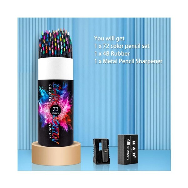H&B 72 Water Colored Pencils Water-soluble Pre-Sharpened 3mm Lead Wide Spectrum Vibrant Colors with 1 Water Pen Brush for Blending Sketching Drawing