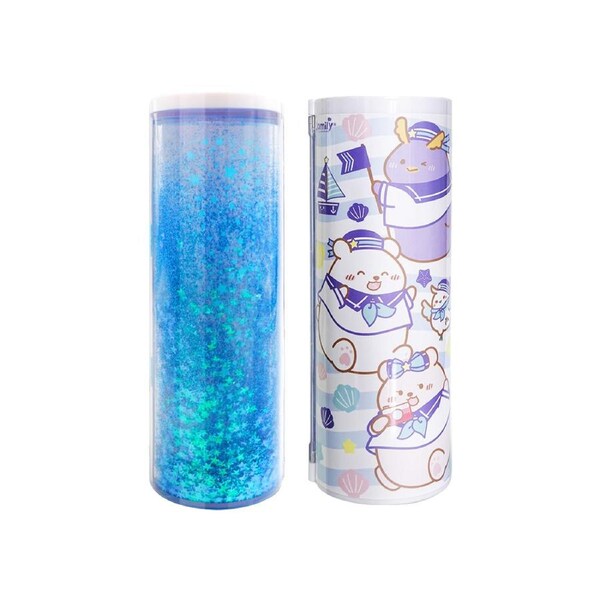 NBX Pencil Cases Multifunctional Standing Quicksand Pencil Case Organizer Double Layer Cylindrical Cute Pen Bag Holder with Mirror Erasable Notepad Calcu