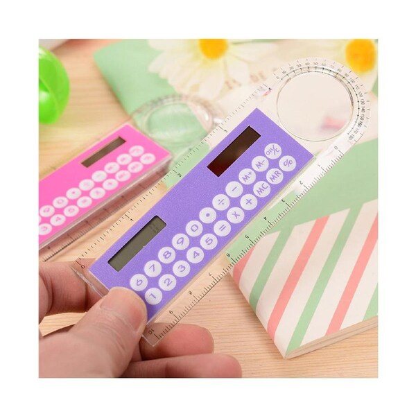 1pc 10cm Ruler Mini Calculator Ultra-thin Solar Energy Multifunction Calculator for Children School Office Supplies, Random Color