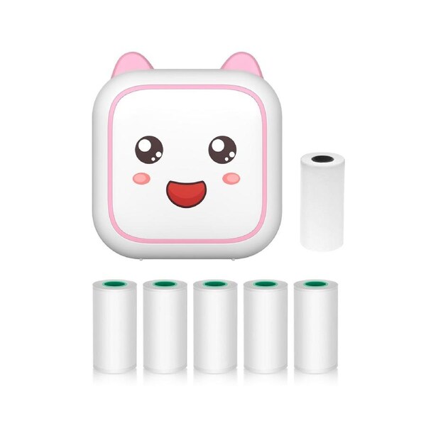 Mini Thermal Printer Multifunction Portable Sticker Maker Instant Photo Inkless Printing Support BT Connection for Smartphone with 1 Paper Roll 57mm + 5 Se