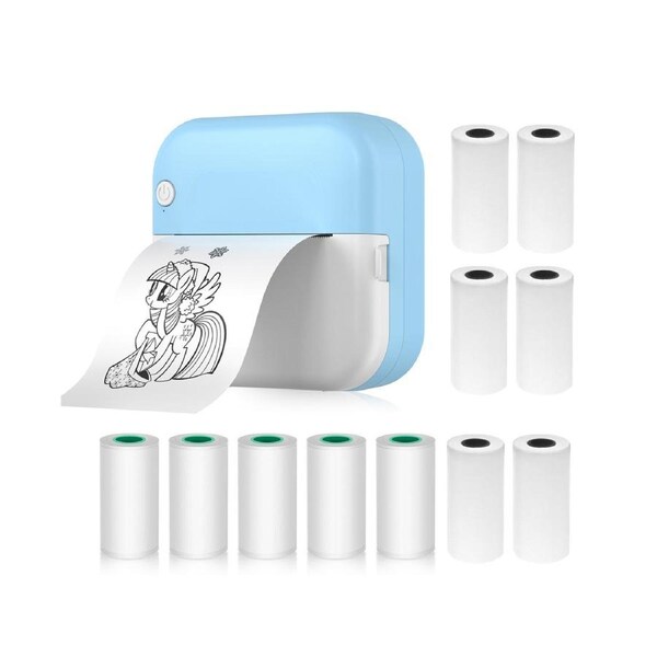 Mini Thermal Printer Multifunction Portable Sticker Maker Instant Photo Inkless Printing Support BT Connection for Smartphone with 6 Paper Rolls 57mm + 5 S