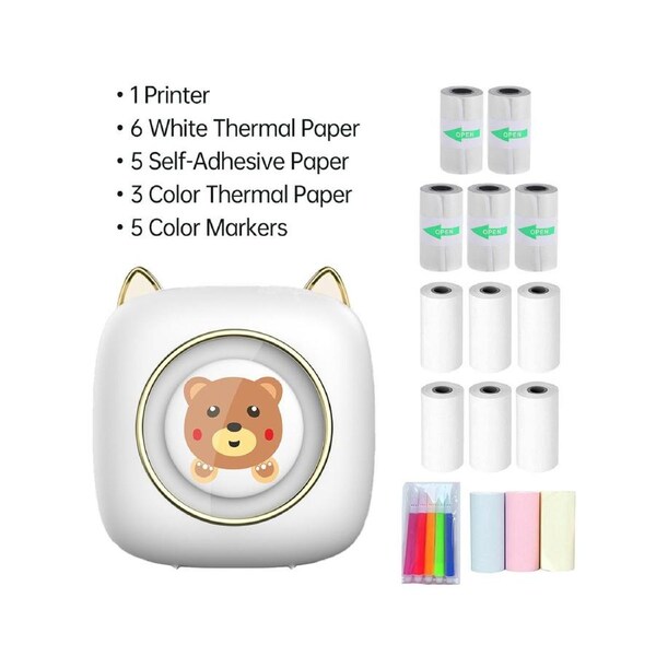 Mini Pocket Printer Portable Thermal Printer Wireless BT Connection 203DPI for Picture Label DIY Handcraft List Meno Notes Journal Receipt Paper Instant St