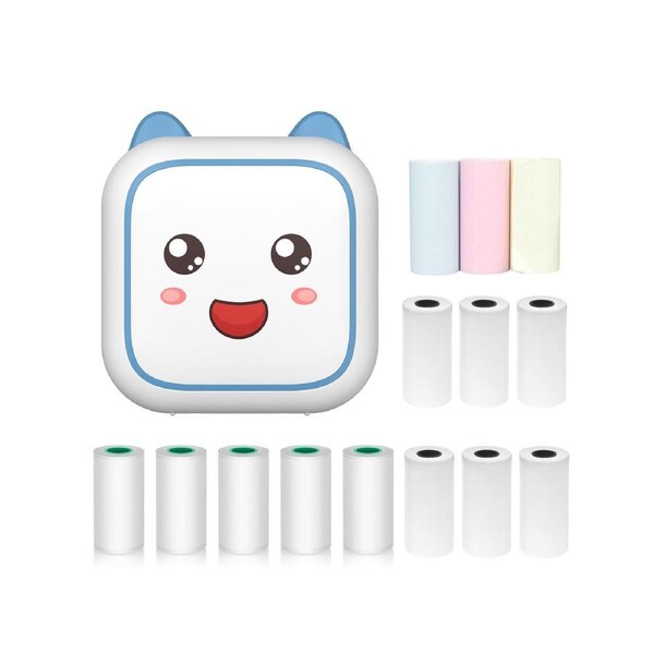 Mini Thermal Printer Multifunction Portable Sticker Maker Instant Photo Inkless Printing Support BT Connection for Smartphone with 9 Paper Rolls 57mm + 5 S