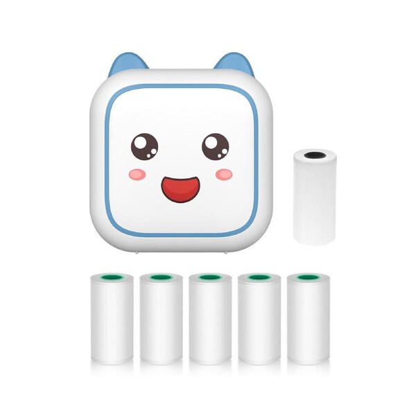 Mini Thermal Printer Multifunction Portable Sticker Maker Instant Photo Inkless Printing Support BT Connection for Smartphone with 1 Paper Roll 57mm + 5 Se