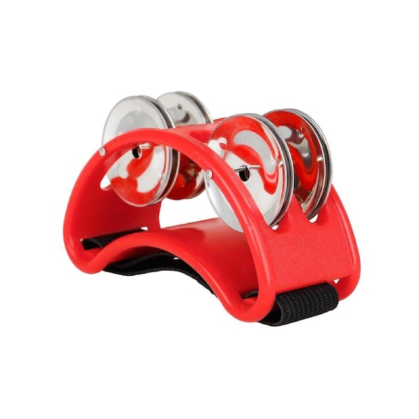 Percussion Foot Tambourine with 4 Pairs of Stainless Steel Jingles & Elastic Strap Percussion Musical Instrument for Cajon Accompaniment