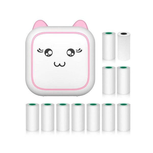 Mini Thermal Printer Multifunction Portable Sticker Maker Instant Photo Inkless Printing Support BT Connection for Smartphone with 1 Paper Rolls 57mm + 10