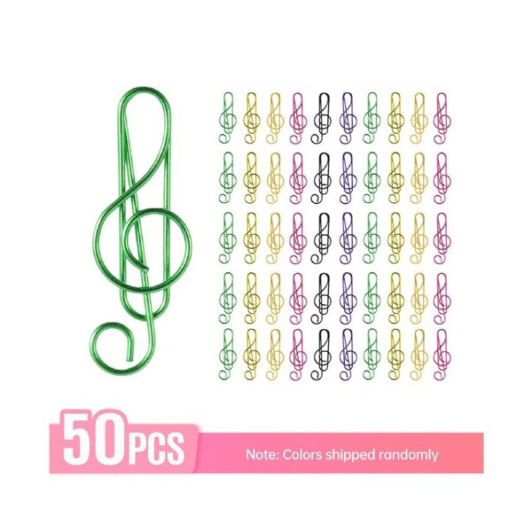 50PCS Paper Clips Cute Musical Note Paperclip Multicolor Metal Bookmarks for Music Enthusiast for Party Invitation Card Notebook Files Office School Supp