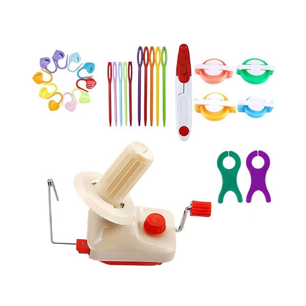 28pcs Yarn Ball Winder Kit for Crocheting Manual Yarn Spinner Holder with 10pcs Stitch Knitting Needles 10pcs Plastic Needles 4pcs Pom Pom Maker 1pc Scisso