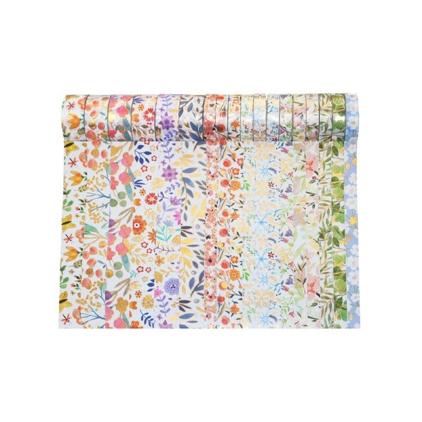 18 Rolls Washi Masking Tapes Set Floral Gold Foil Adhesive Decorative Paper Tape Beautiful Flower Leaves Plant Pattern Label Sticker for DIY Arts & Crafts