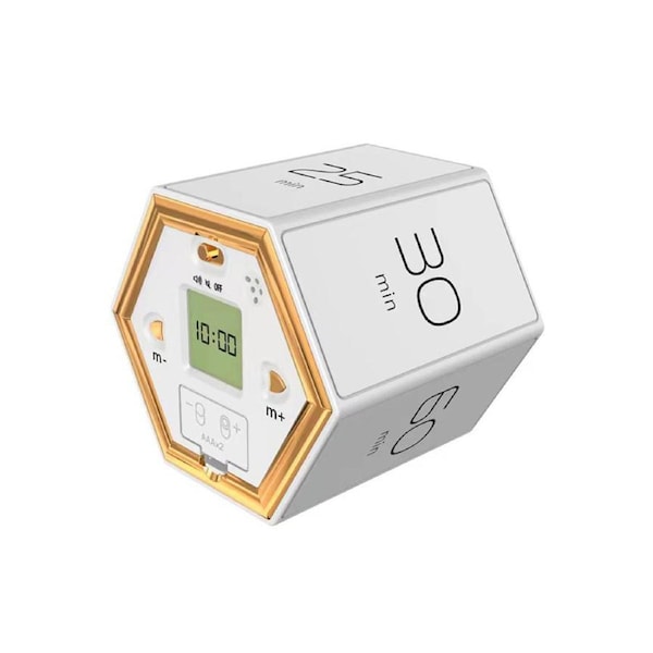 Multi-Hexagon Cube Timer Gravity Sensor Digital Timer with LED Screen Sound Alarm Silent Operation 1/5/10/25/30/60 Minutes and Self-customize 1-99min for K