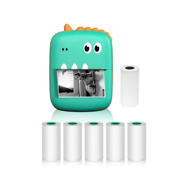 Mini Thermal Printer Multifunction Portable Sticker Maker Instant Photo Inkless Printing Support BT Connection for Smartphone with 1 Paper Roll 57mm + 5 Se