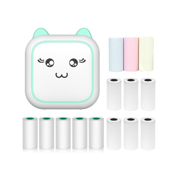 Mini Thermal Printer Multifunction Portable Sticker Maker Instant Photo Inkless Printing Support BT Connection for Smartphone with 9 Paper Rolls 57mm + 5 S