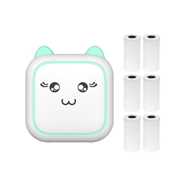 Mini Thermal Printer Multifunction Portable Sticker Maker Instant Photo Inkless Printing Support BT Connection for Smartphone with 6 Paper Roll 57mm Compat