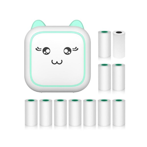 Mini Thermal Printer Multifunction Portable Sticker Maker Instant Photo Inkless Printing Support BT Connection for Smartphone with 1 Paper Rolls 57mm + 10