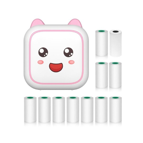 Mini Thermal Printer Multifunction Portable Sticker Maker Instant Photo Inkless Printing Support BT Connection for Smartphone with 1 Paper Rolls 57mm + 10