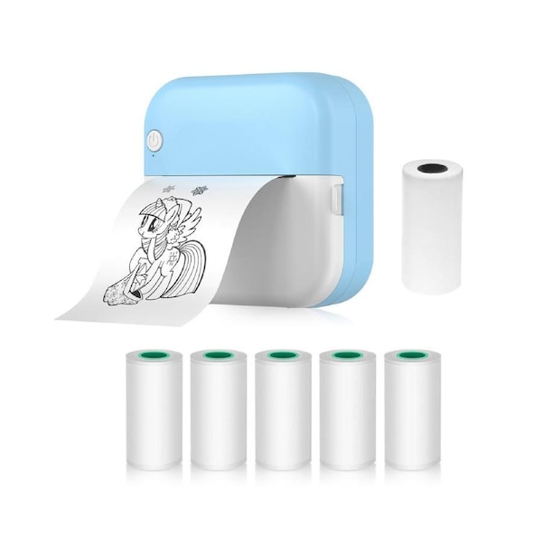 Mini Thermal Printer Multifunction Portable Sticker Maker Instant Photo Inkless Printing Support BT Connection for Smartphone with 1 Paper Roll 57mm + 5 Se