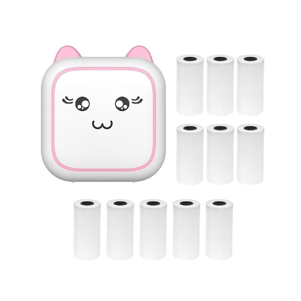 Mini Thermal Printer Multifunction Portable Sticker Maker Instant Photo Inkless Printing Support BT Connection for Smartphone with 11 Paper Rolls 57mm Comp
