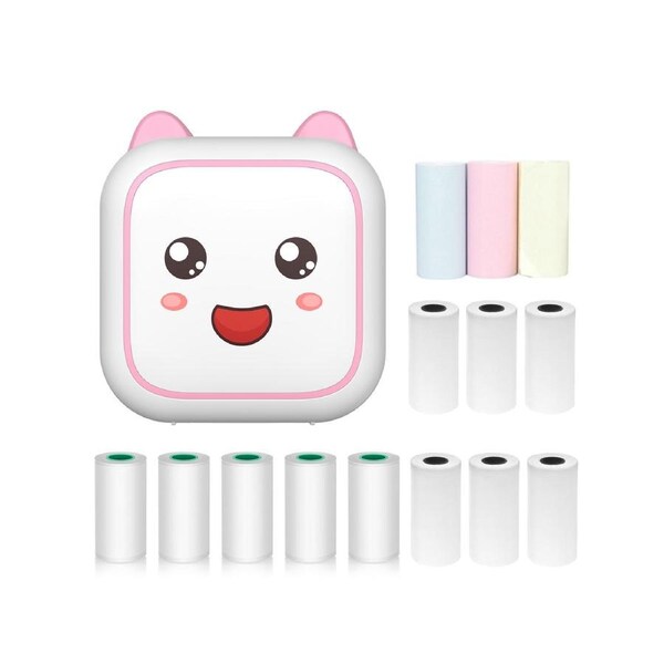 Mini Thermal Printer Multifunction Portable Sticker Maker Instant Photo Inkless Printing Support BT Connection for Smartphone with 9 Paper Rolls 57mm + 5 S