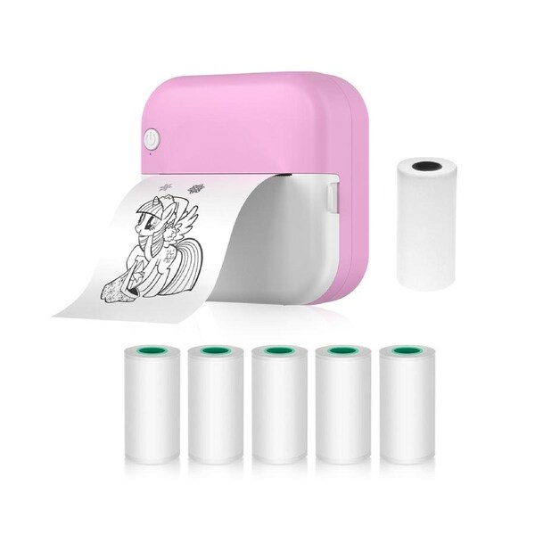 Mini Thermal Printer Multifunction Portable Sticker Maker Instant Photo Inkless Printing Support BT Connection for Smartphone with 1 Paper Roll 57mm + 5 Se