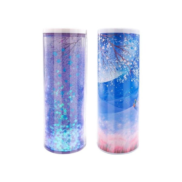 NBX Pencil Cases Multifunctional Standing Quicksand Pencil Case Organizer Double Layer Cylindrical Cute Pen Bag Holder with Mirror Erasable Notepad Calcu