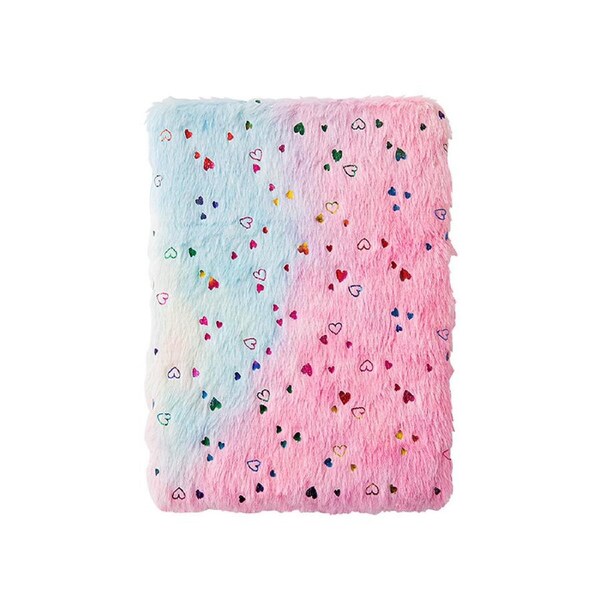 A5 Notebook Cute Plush Fluffy Covered Diary Notepad Gradient Colored Softcover for Girls Embroidery Private Writing Drawing Note Taking Journal A5 Lined 8