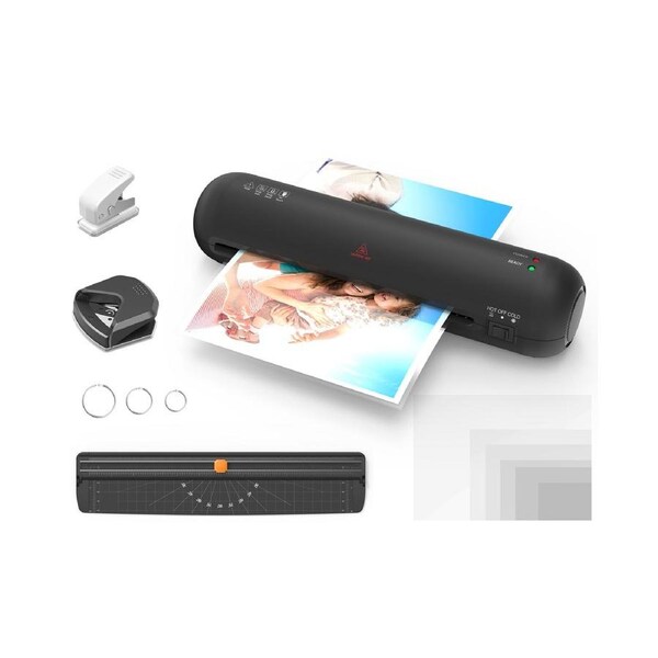 Desktop Laminator Machine Set A4 Size Hot and Cold Lamination 2 Roller System 9 inches Max Width with Paper Cutter Trimmer Rounder Hole Puncher Binding Hoo