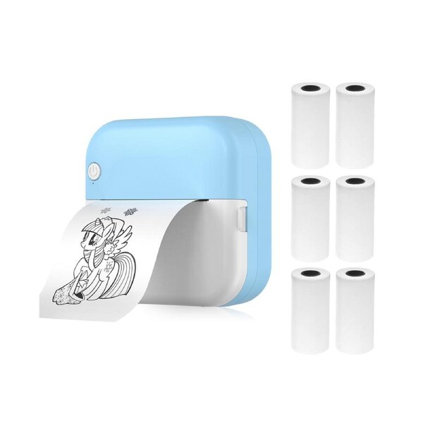 Mini Thermal Printer Multifunction Portable Sticker Maker Instant Photo Inkless Printing Support BT Connection for Smartphone with 6 Paper Roll 57mm Compat