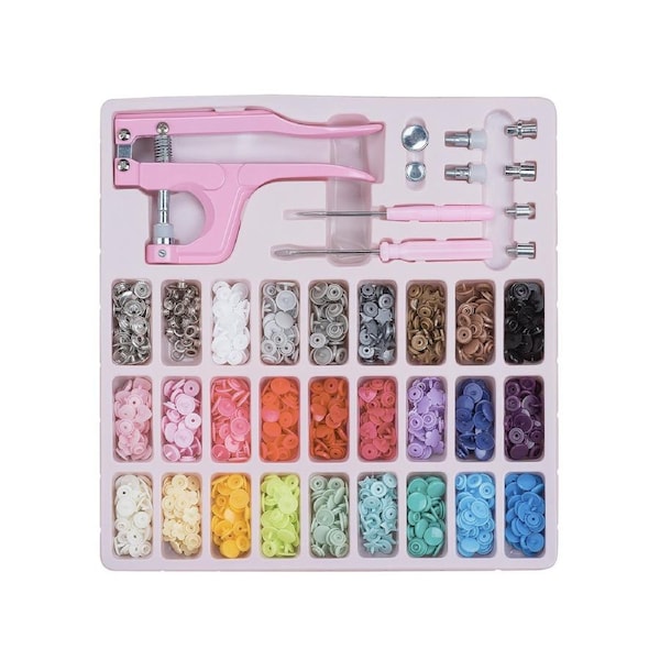 Plastic and Metal Snap Buttons with Snaps Pliers Set,300 Sets Plastic and Metal Snap Buttons for Sewing and Crafting (Pink)
