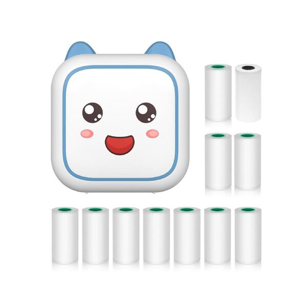 Mini Thermal Printer Multifunction Portable Sticker Maker Instant Photo Inkless Printing Support BT Connection for Smartphone with 1 Paper Rolls 57mm + 10