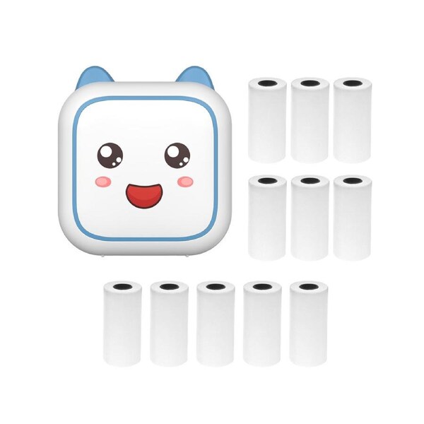 Mini Thermal Printer Multifunction Portable Sticker Maker Instant Photo Inkless Printing Support BT Connection for Smartphone with 11 Paper Roll 57mm Compa