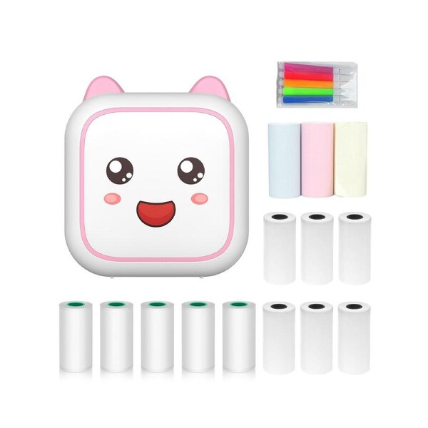 Mini Thermal Printer Multifunction Portable Sticker Maker Instant Photo Inkless Printing Support BT Connection for Smartphone with 9 Paper Rolls 57mm + 5 S