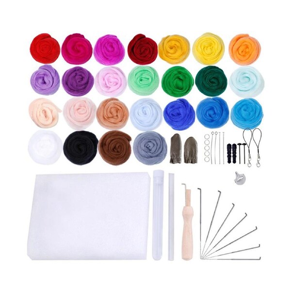 Needle Felting Kit Wool Roving 25 Colors Set Needle Felting Starter Kit Fibre Yarn Needle Felting Supplies for DIY Crafting Home Office Art Use