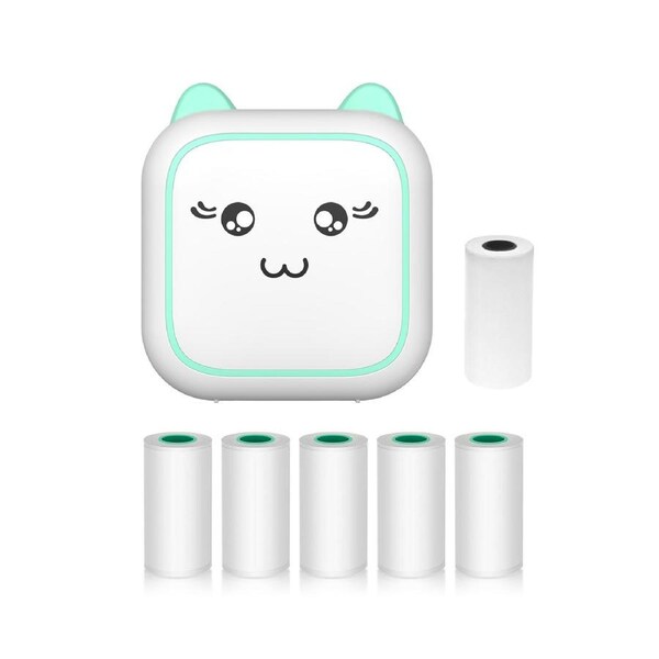 Mini Thermal Printer Multifunction Portable Sticker Maker Instant Photo Inkless Printing Support BT Connection for Smartphone with 1 Paper Roll 57mm + 5 Se
