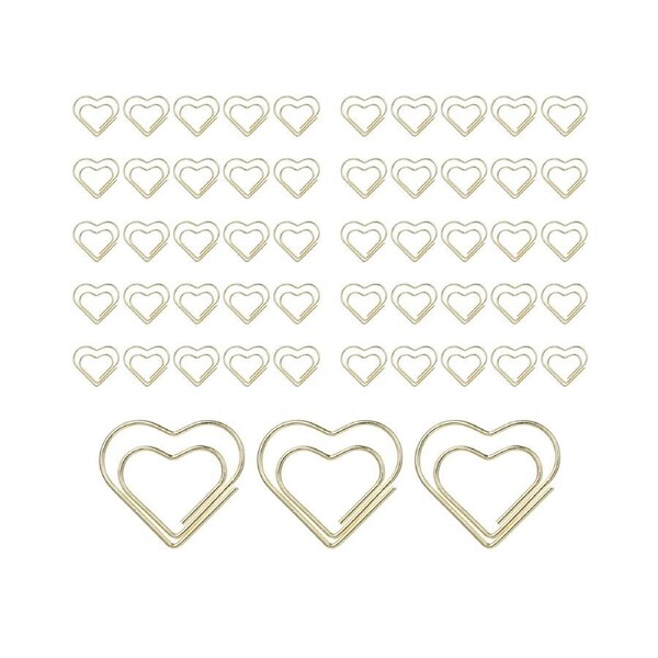 50pcs Paper Clips Gold Heart Paper Clips Small and Cute Love Shaped Paperclips for DIY Craft Scrapbooking Wedding Decoration Document Note Sorting Organizi