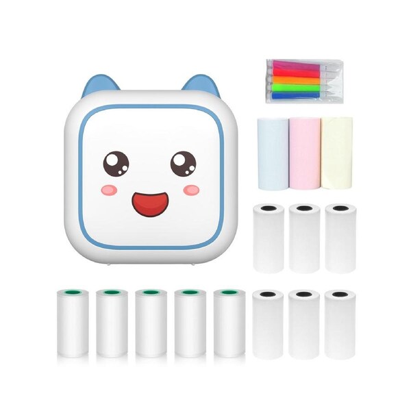 Mini Thermal Printer Multifunction Portable Sticker Maker Instant Photo Inkless Printing Support BT Connection for Smartphone with 9 Paper Rolls 57mm + 5 S