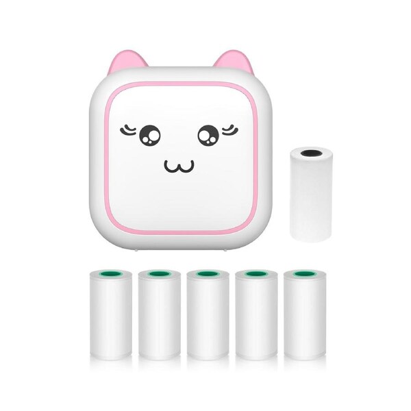 Mini Thermal Printer Multifunction Portable Sticker Maker Instant Photo Inkless Printing Support BT Connection for Smartphone with 1 Paper Roll 57mm + 5 Se