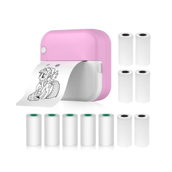 Mini Thermal Printer Multifunction Portable Sticker Maker Instant Photo Inkless Printing Support BT Connection for Smartphone with 6 Paper Rolls 57mm + 5 S