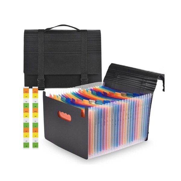 Accordian File Folder Organizer with Handle 24 Pockets Expanding File Case A4 Letter Size Document Organizer Rainbow Color for Home Office School Paperwork